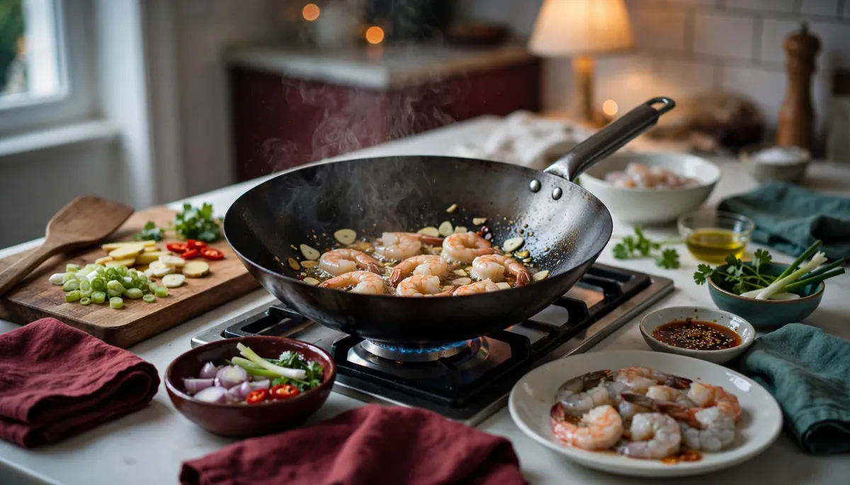 Crevettes au wok