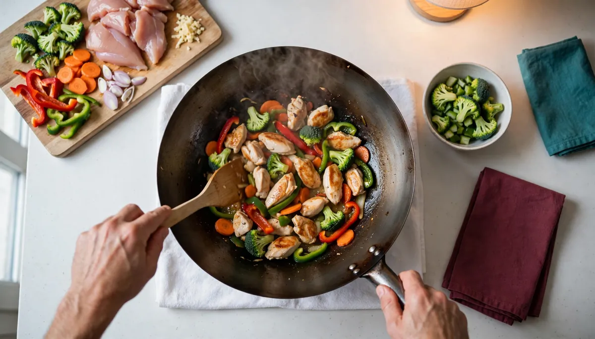 Wok poulet légumes